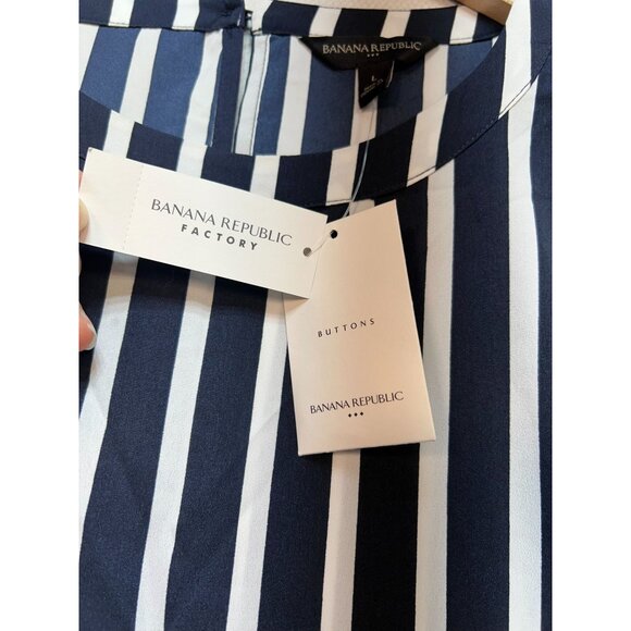 Banana Republic Women's Shoulder Button Top 3/4 Sleeve Size L Navy White Stripe - Picture 5 of 14